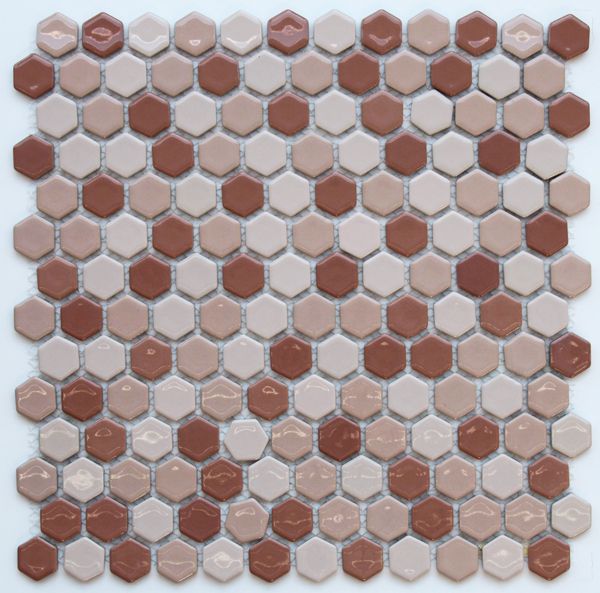 画像1: ヘキサゴン（六角）モザイク　６０３白茶ミックス
