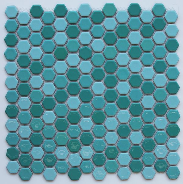画像1: ヘキサゴン（六角）モザイク　６０６水浅葱ミックス